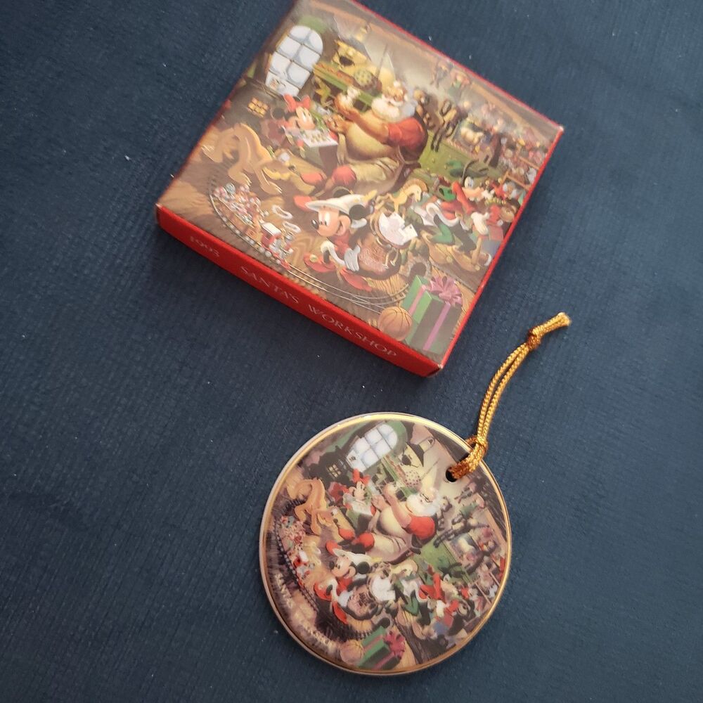 Vintage New in Box Disney Santa's Workshop Ceramic Ornament 1993